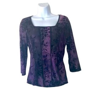 Y2K Vintage Dress Barn Floral Corset Witchcore Shirt Purple Black Velvet Size XL